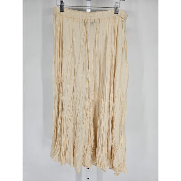 VTG Savannah Maxi 100% Silk Skirt M Broomstick Crinkle Y2K Fairy Witchy Cream - Picture 1 of 4